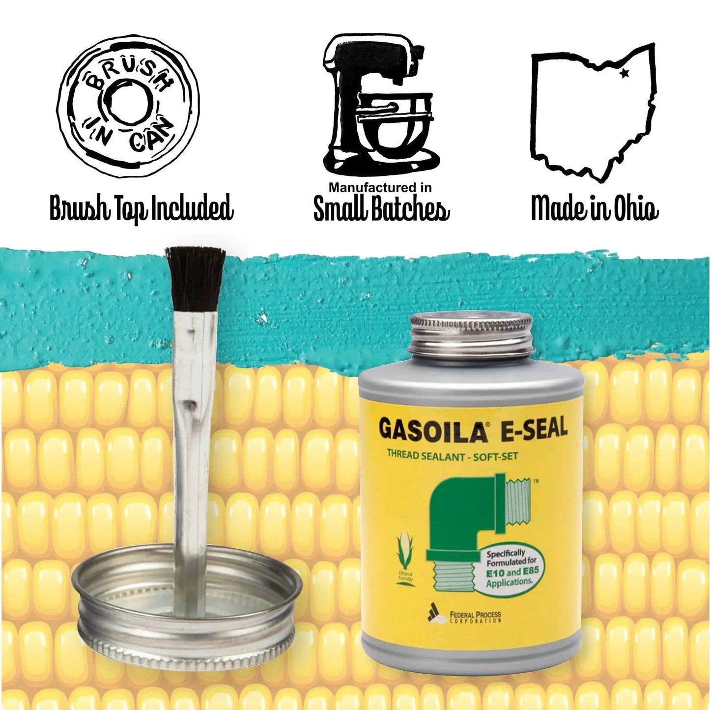 Leak-Proof Ethanol E10 And E85 Thread Sealant For Fuel Lines And Pipe Threads, Gasoila non-toxic green paste with brush-in-cap