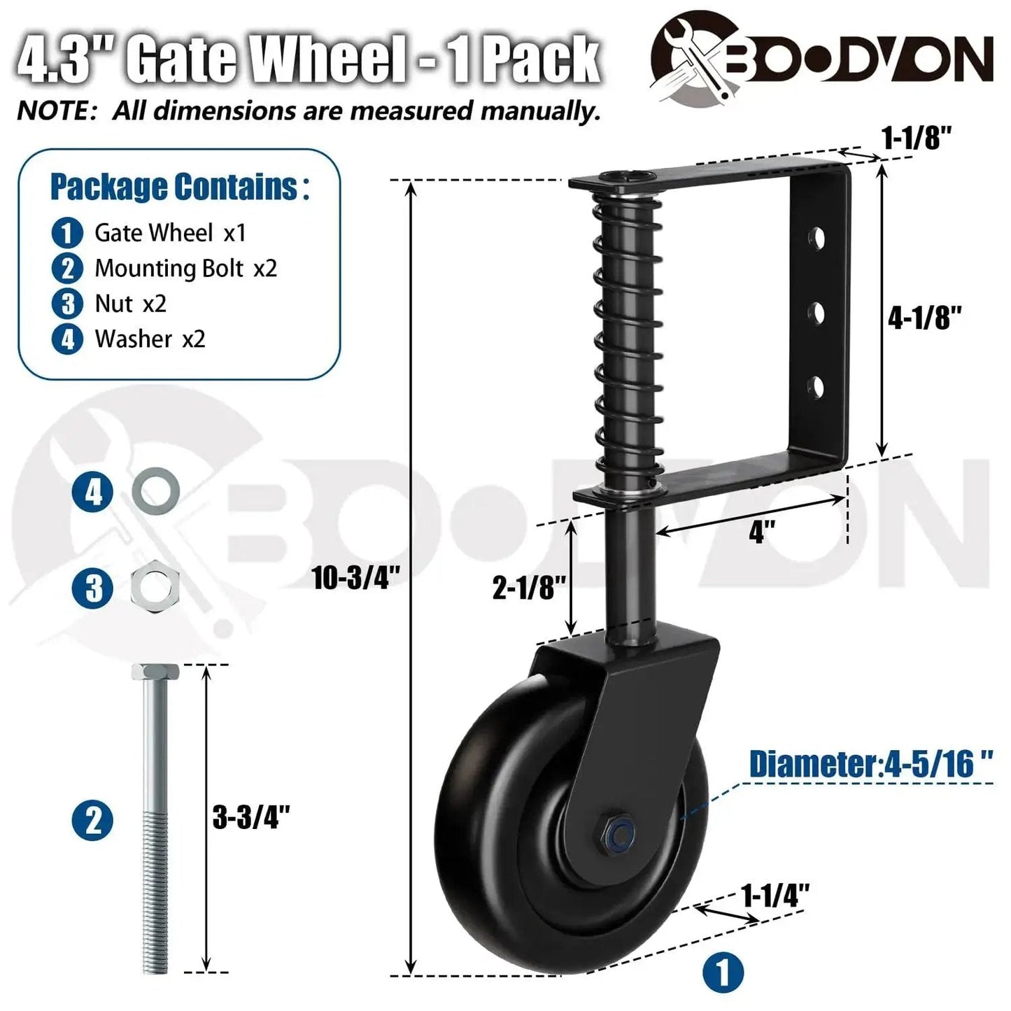 4.3 Inch Heavy Duty Gate Caster With Bearing And Spring Loaded Gate Wheel, 360 Degree Rotation For Wooden Gates, Fences And Metal Tube Gates, Supports Up To 220 Lb, Black, 1 Pack Easy To Install.