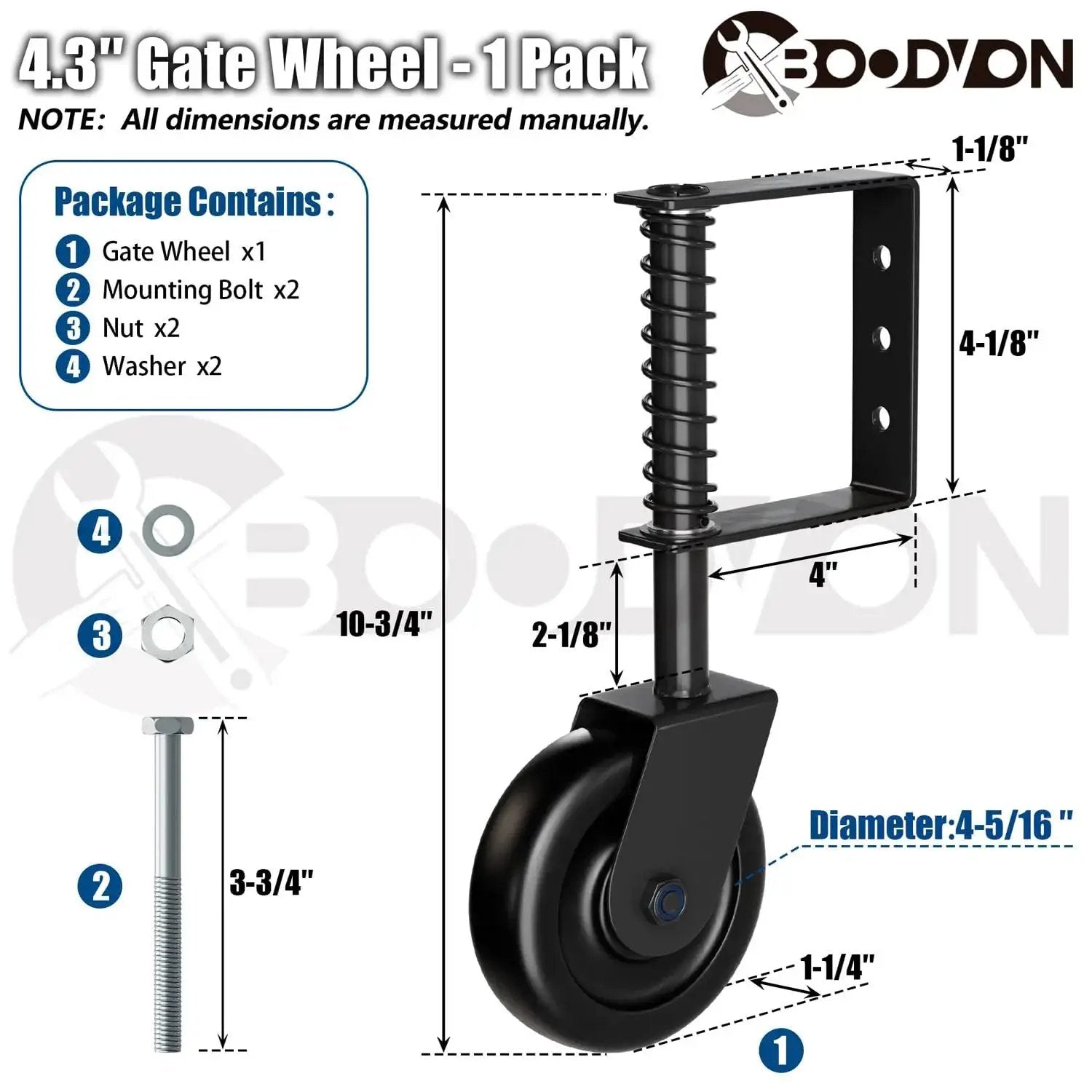 4.3 Inch Heavy Duty Gate Caster With Bearing And Spring Loaded Gate Wheel, 360 Degree Rotation For Wooden Gates, Fences And Metal Tube Gates, Supports Up To 220 Lb, Black, 1 Pack Easy To Install.
