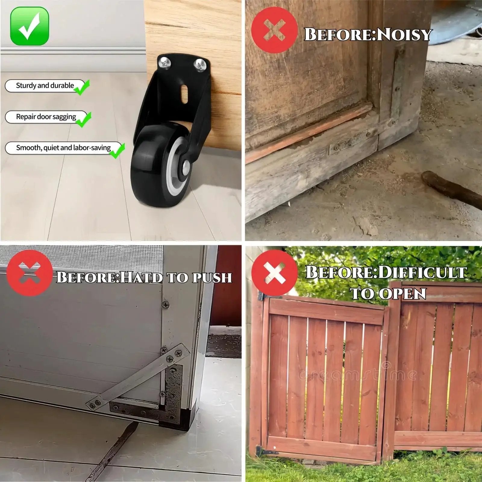 2 Pcs Gate Caster Wheels Replacement Anti Friction Gate Caster Anti Sag Door Bottom Support Wheels 2 Inch in use