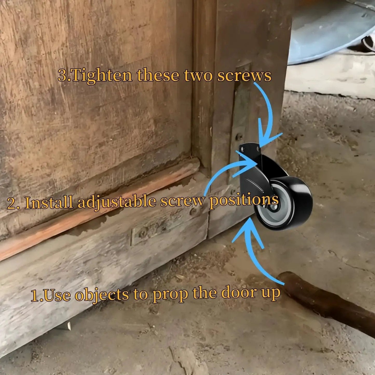 2 Pcs Gate Caster Wheels Replacement Anti Friction Gate Caster Anti Sag Door Bottom Support Wheels 2 Inch installed on wooden gate
