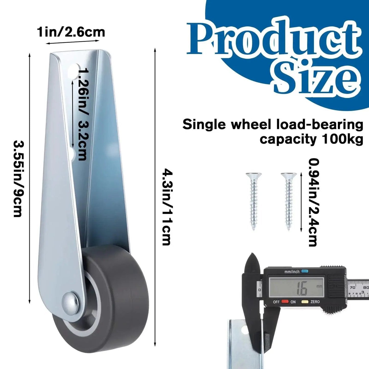 1 Piece 1.6 Inch Gate Caster Wheel Replacement In Stainless Steel Housing With Anti Friction Rubber Wheel for Outdoor Gates