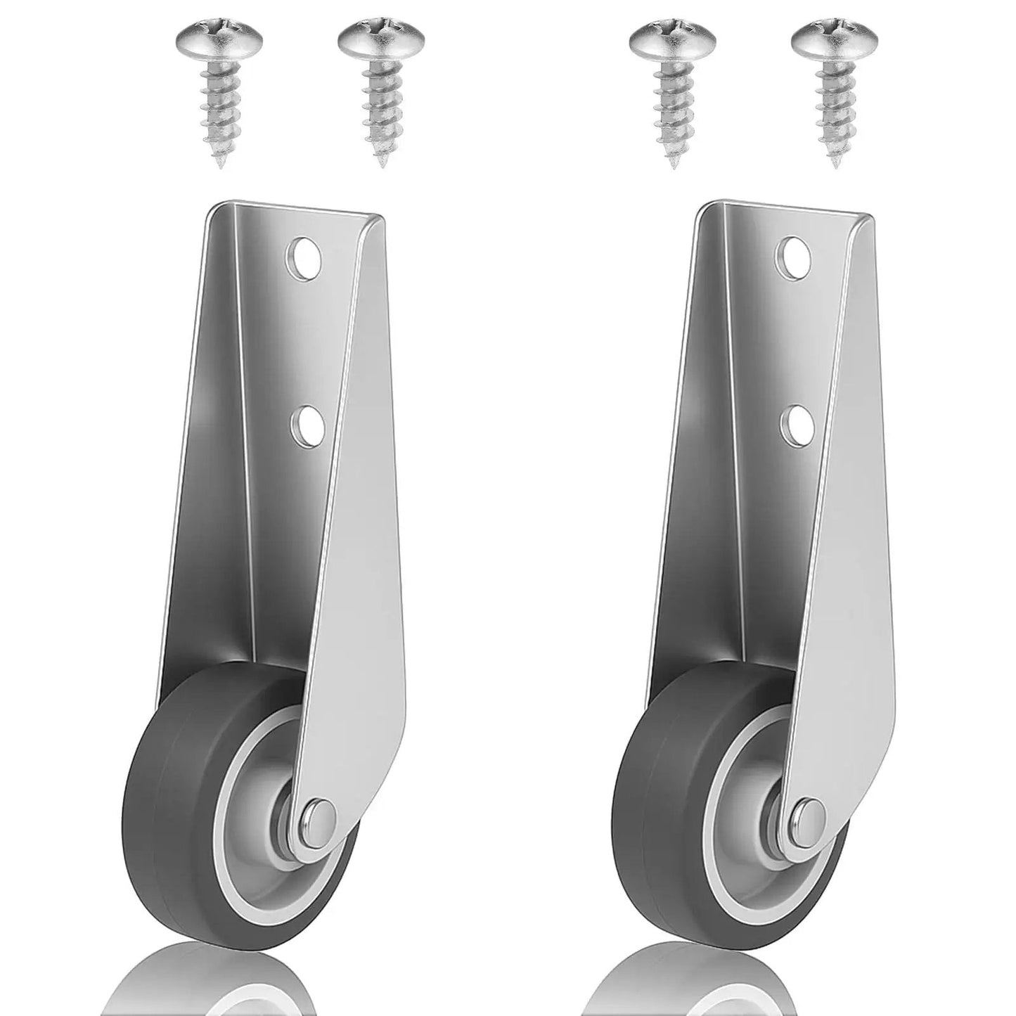 Gate Caster Wheels Replacement Set With Sinking Door Bottom Pulley, two rubber swivel casters with metal brackets and screws