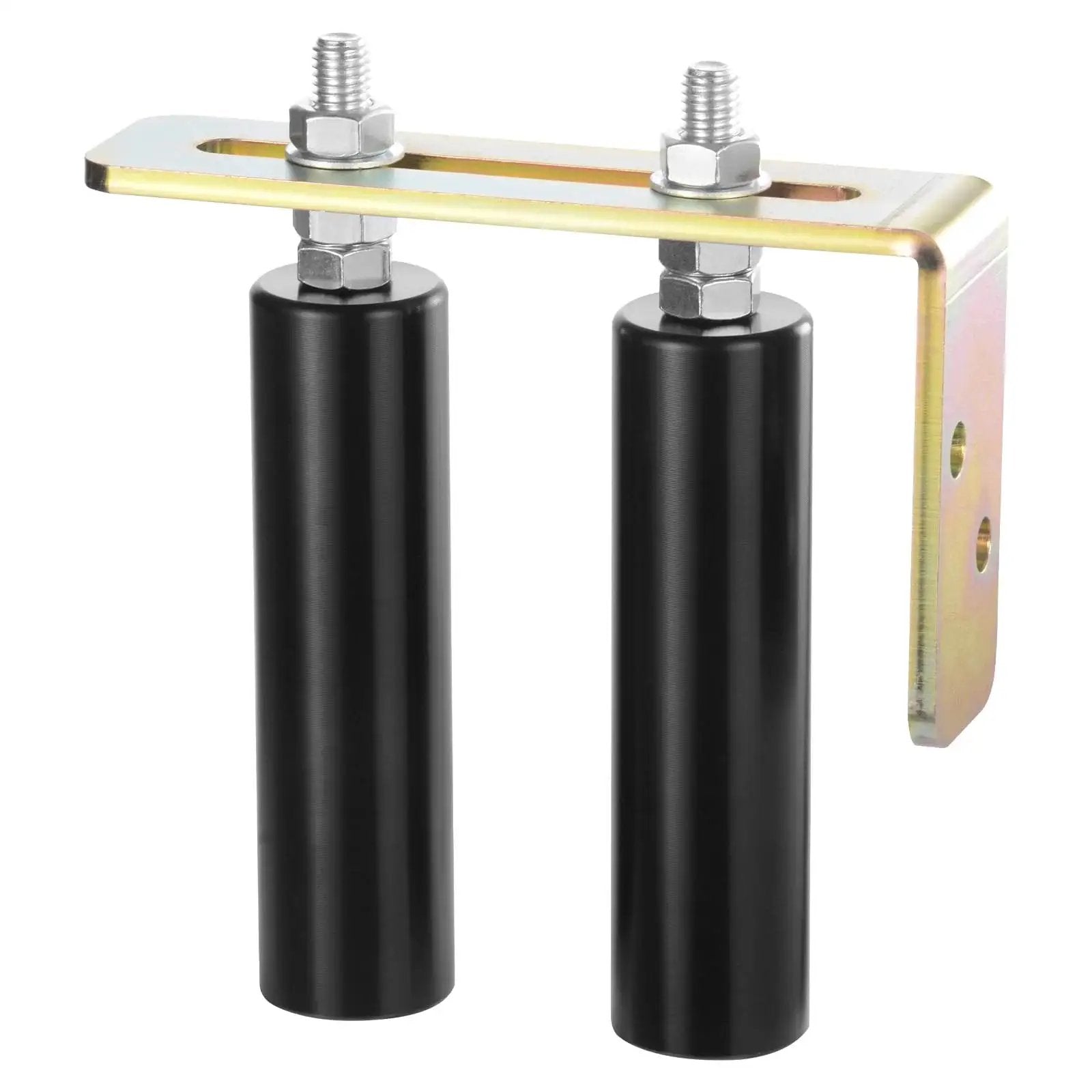 Sliding Gate Kit 6 Inch Gate Hardware With L Bracket Universal Adjustable Gate Rollers Heavy Duty Black Gate Guide Roller For Sliding Gates And Rolling Doors Rust Resistant Steel And Wear Resistant Nylon Bearings, close-up view