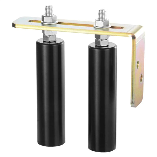 Sliding Gate Kit 6 Inch Gate Hardware With L Bracket Universal Adjustable Gate Rollers Heavy Duty Black Gate Guide Roller For Sliding Gates And Rolling Doors Rust Resistant Steel And Wear Resistant Nylon Bearings, close-up view