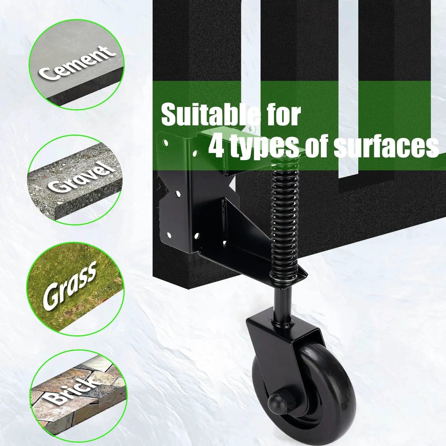 4.3 Inch Heavy Duty Gate Wheel With Spring Loaded Mechanism PVC Gate Wheel Caster 360 Degree Rotation installed on fence