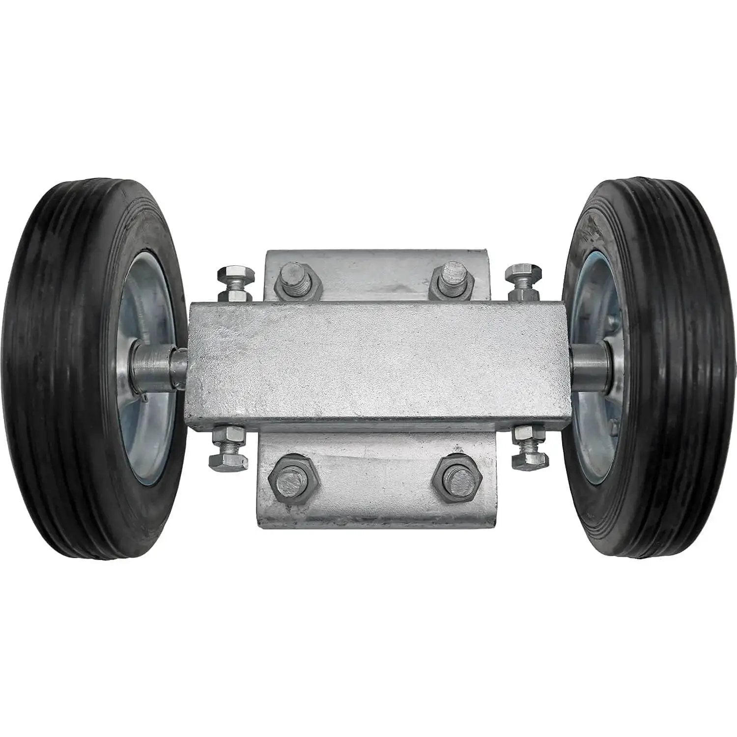 Rolling Gate Wheel Carrier 6 Inch For Chain Link Fences And Sliding Gates With 2 Hard Rubber Wheels Adjustable Carrier For Straight Gate Run Solid Axle And Ridged Carrier Frame Galvanized Steel Bracket Residential Gate Parts 7 Inch Wheel To Wheel Span