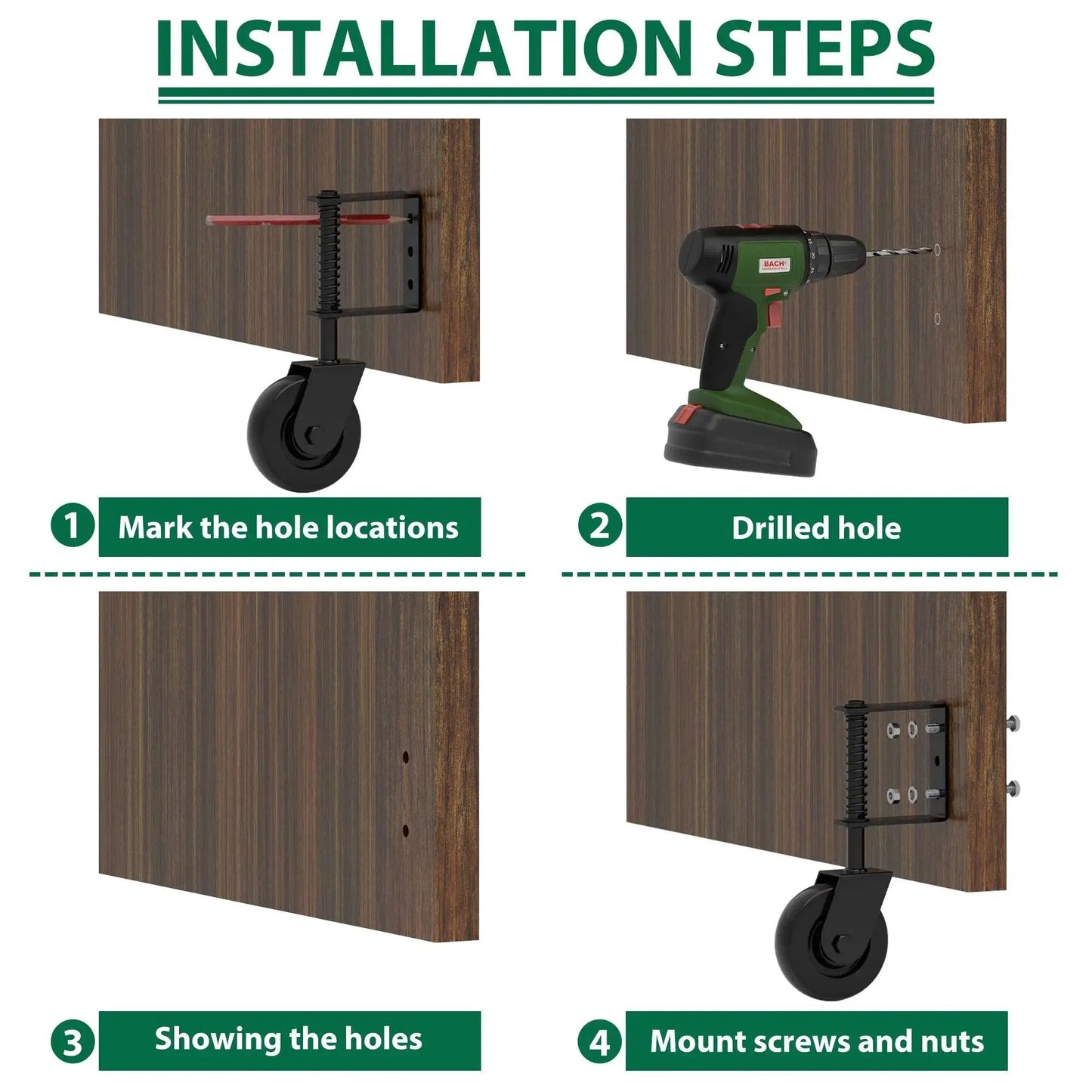 Installation steps for 4.3 Inch Heavy Duty Gate Wheel With 360 Degree Rotation, Spring Loaded Shock Absorption Gate Caster
