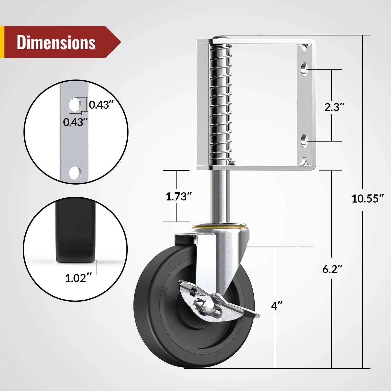Gate Wheels With Side Brake For Farm Yard Gates And Barn Doors Spring Loaded Gate Casters With 220 Lbs Load Capacity