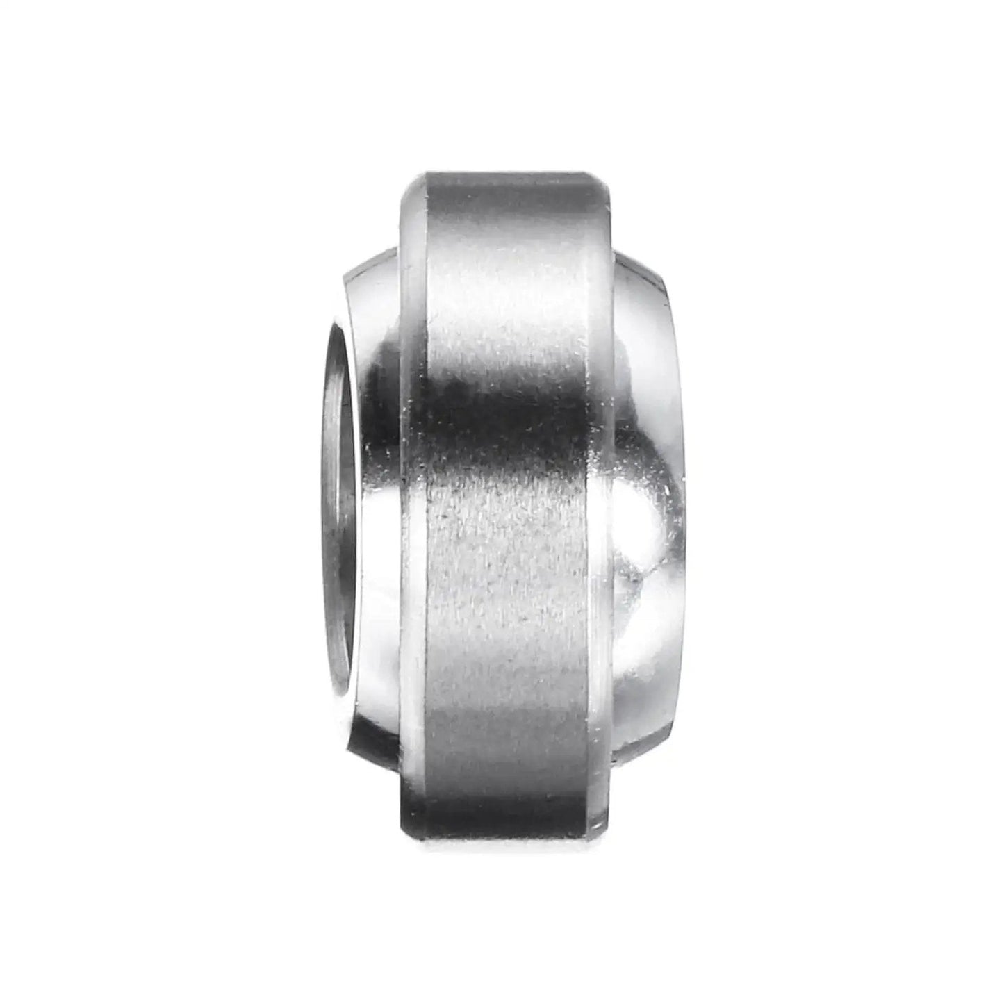 Side view of compact 10x19x6mm spherical bearing pair pre-lubed for low noise ABEC 3 precision, built from GCr15 steel.