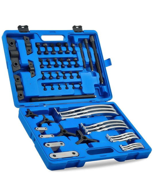 Gear Puller Set, 3" 4" 6" 8" Bearing Puller Kit, 24pc 2 Jaw & 3 Jaw Gear Puller with Reversible Jaws in blue case