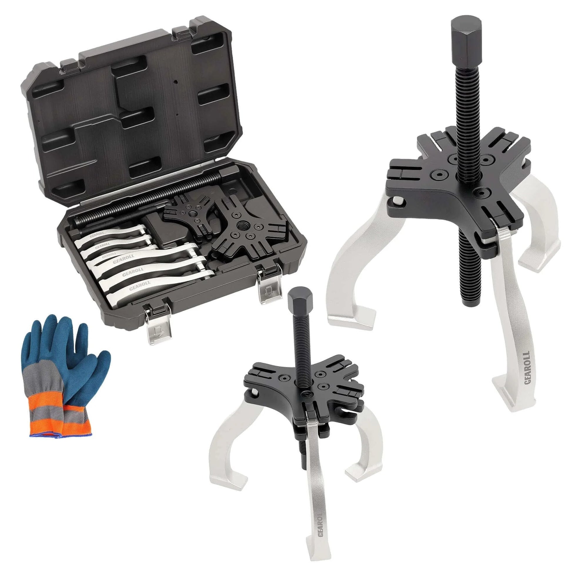 Gear Puller Set, 3" and 7" Puller Kit, 3 Jaw Gear Bearing Flywheel Pulley Removal Tool with reversible jaws and carrying case