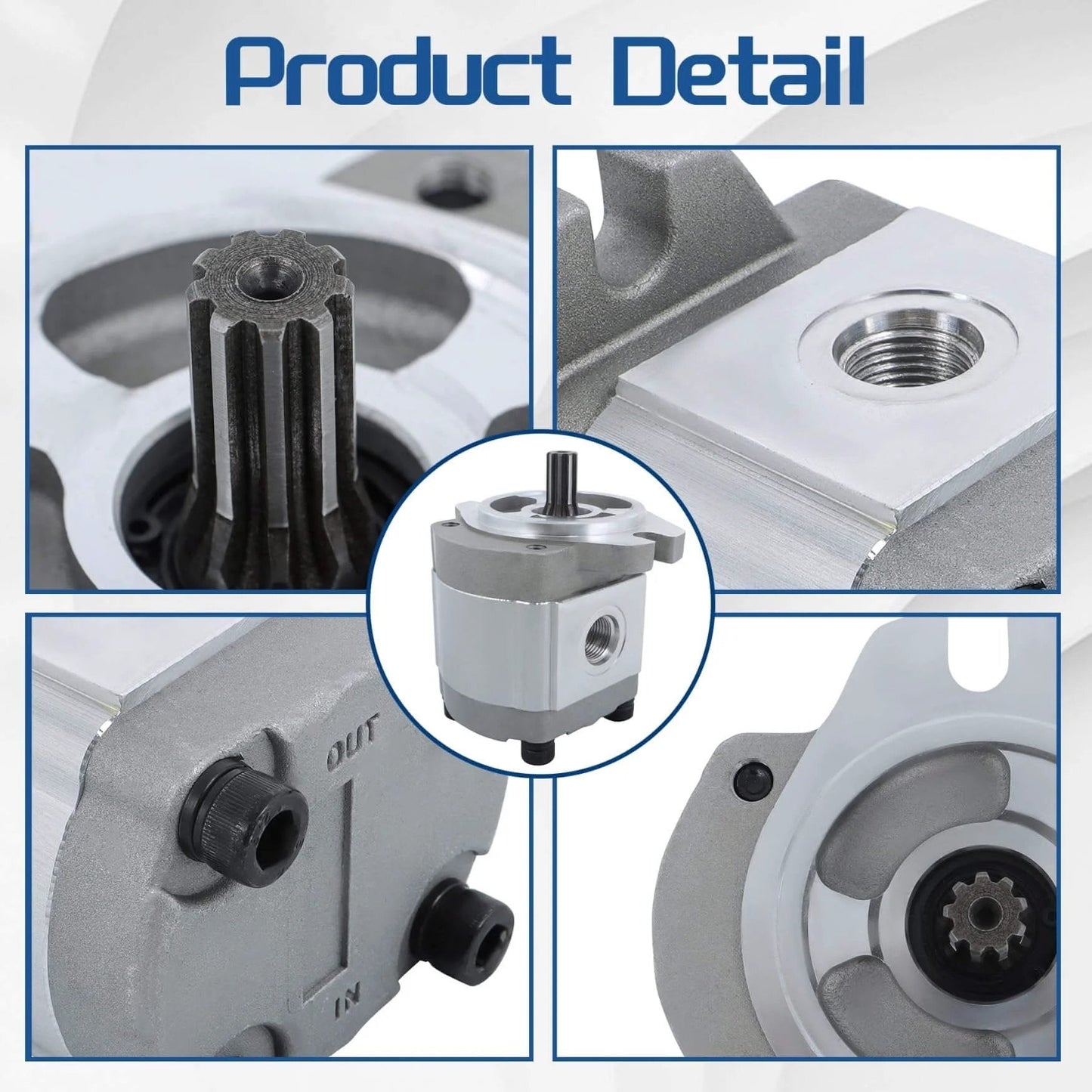 Close-up of WFLNHB 96193GT 96193 Function Pump Hydraulic Gear Pump Replacement for Genie Lift components, detailed view.