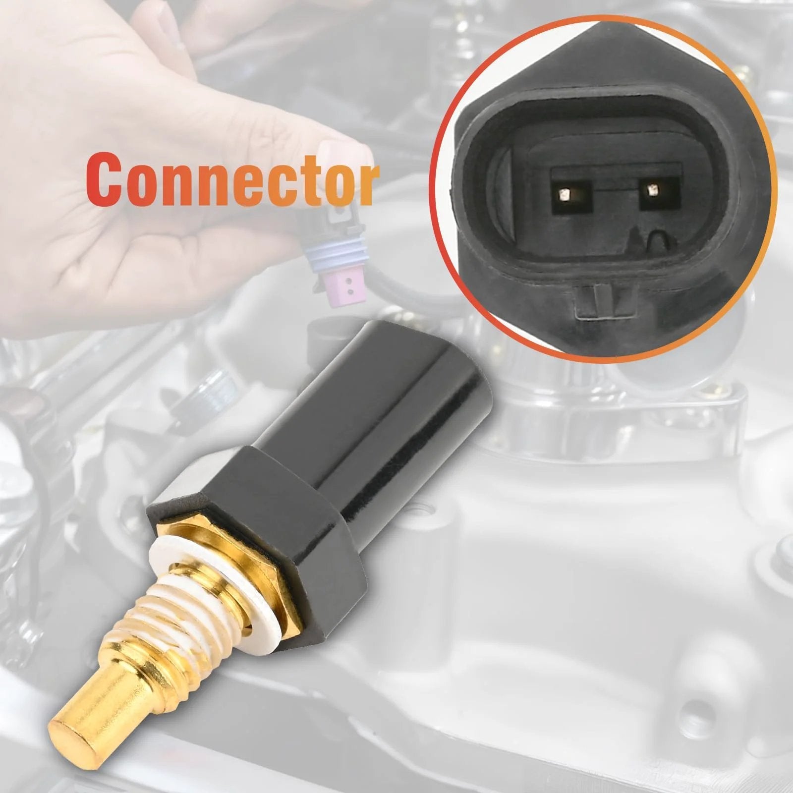Premium Coolant Temperature Sensor Replacement 55488246 for GM Vehicles close-up of connector and sensor installation view.