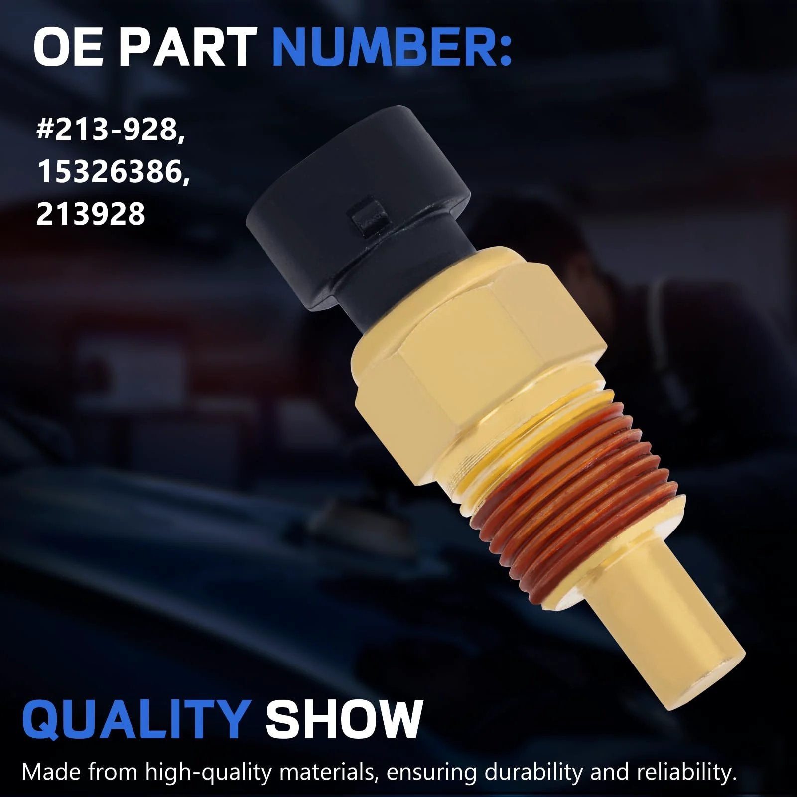 Coolant Temperature Sensor Replacement For GM Cars And Trucks 1986-2007 3.8L 4.3L 4.6L OE 213-928 15326386 213928 close-up view of sensor with connector.