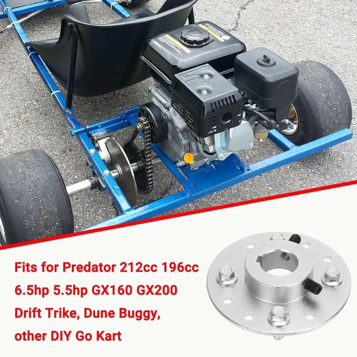 Rear Steel Sprocket Drum Brake Hub With One Inch Bore And One Quarter Inch Keyway Plus Hardware Kit for Predator 212cc Go Kart