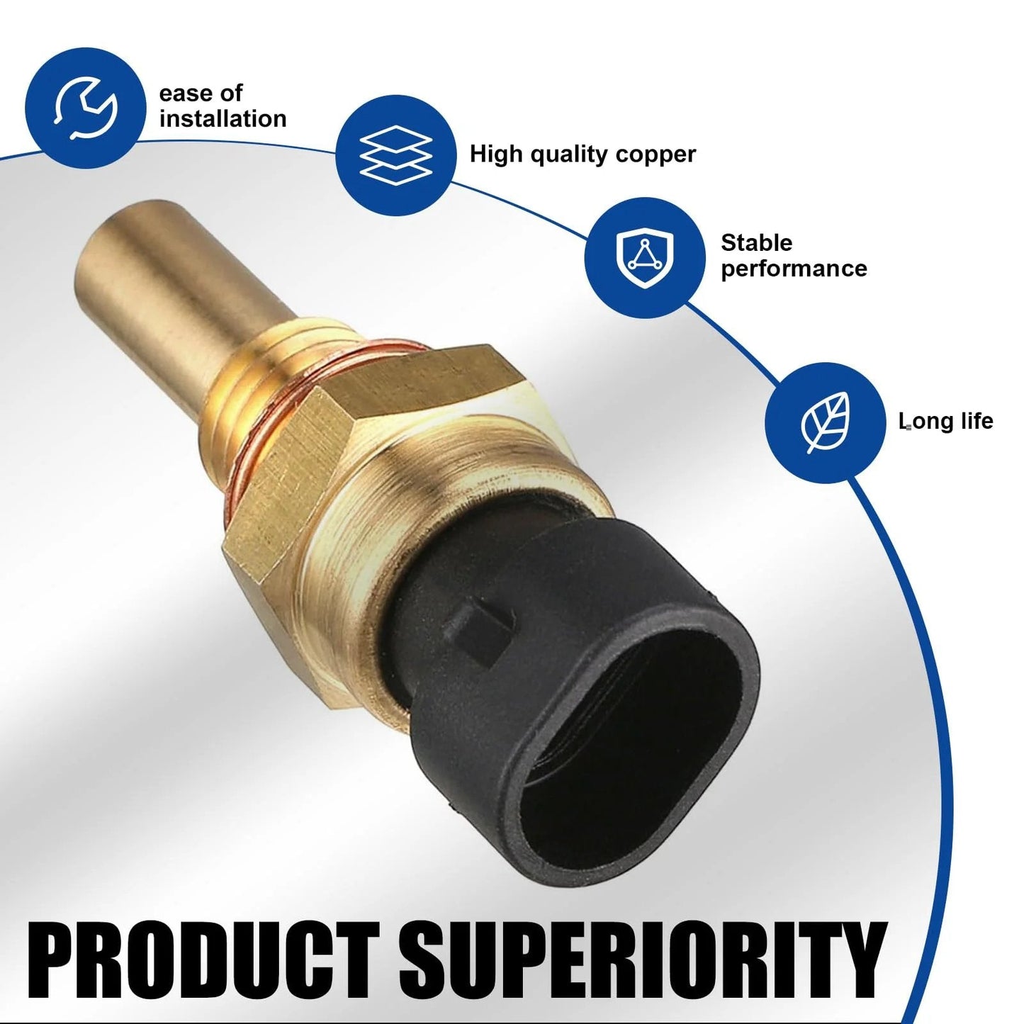 Premium Replacement Engine Temperature Sensor With Plug For Cars In Gold 1 Pack Durable Metal ECT Sensor Replacement compatible with Delphi OEM 15404280 close-up view.