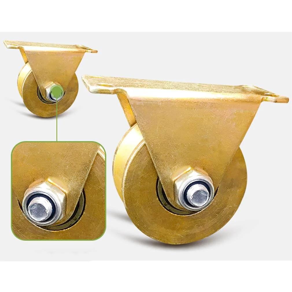 Pulley, Pulley Wheel, 4pc Heavy Duty Rigid Wheels, Sheave Directional Track Roller, Double Bearing, Gold, 95mm for Industrial Machines