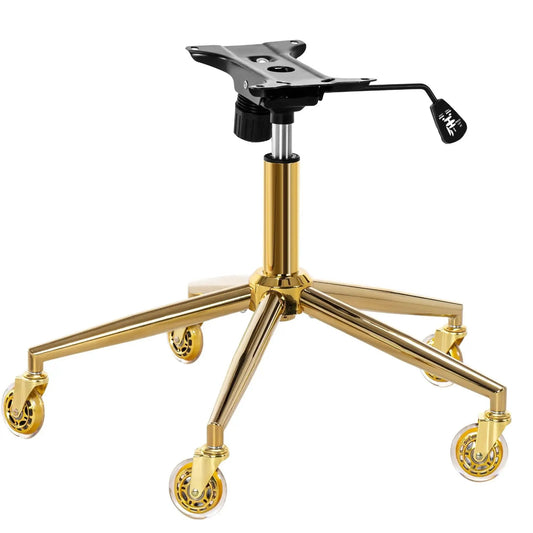 Metal Base Replacement Set For Office And Gaming Chairs With Bottom Plate Stand Cylinder And Five Durable Rubber Caster Wheels Designed For Heavy Duty Stable Gold Tone Base Smooth Quiet Rolling With Precision Bearings And Universal Fit Easy Install.