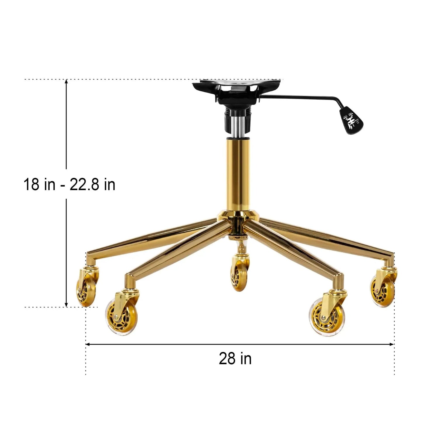 Metal Base Replacement Set For Office And Gaming Chairs With Bottom Plate Stand Cylinder And Five Durable Rubber Caster Wheels Designed For Heavy Duty Stable Gold Tone Base Smooth Quiet Rolling With Precision Bearings And Universal Fit Easy Install
