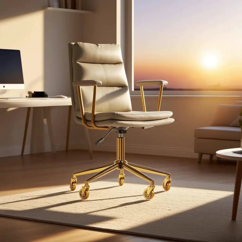Metal Base Replacement Set For Office And Gaming Chairs With Bottom Plate Stand Cylinder And Five Durable Rubber Caster Wheels Designed For Heavy Duty Stable Gold Tone Base Smooth Quiet Rolling With Precision Bearings And Universal Fit Easy Install.
