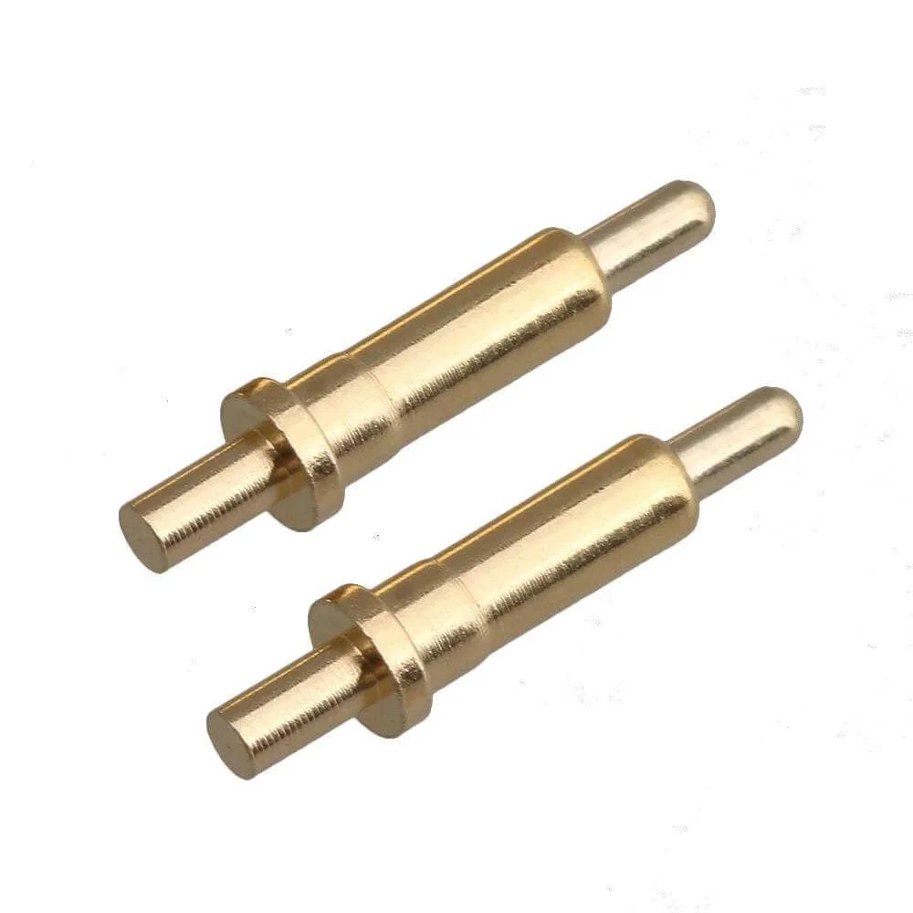 Close-up of 100Piece Gold Plated Spring Loaded Probe Thimble Pogo Pin 2mm Pin, showing gold-plated finish and spring-loaded design.