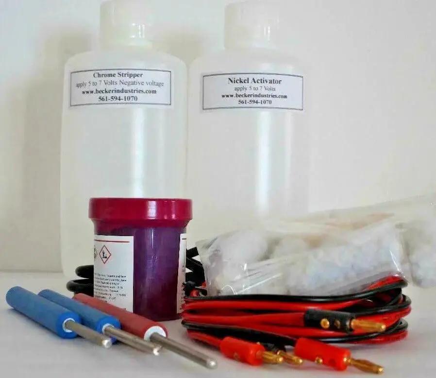 40 Amp High Power Gold Plating Kit With Complete Solutions including 4oz 24K Cyanide Gel, chrome stripper, nickel activator, anodes, and clips.