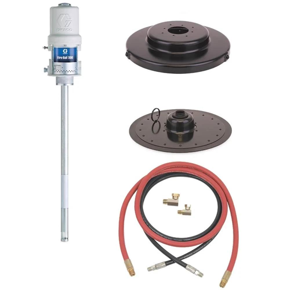 Graco 225014 Fireball 300 Grease Pump, for 120 lb. Drum with hose, follower plate, and drum cover, high-pressure lubrication system components