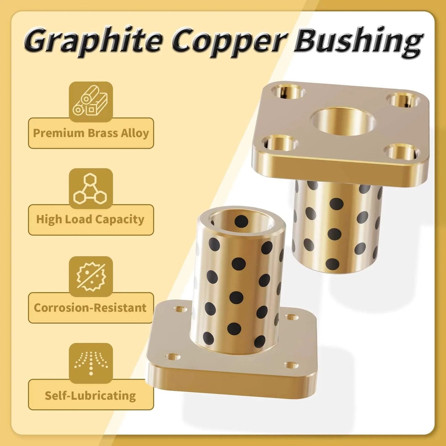 Two Pieces Brass Graphite Wrapped Oilless Sleeve Bearings Square Flanged Bushing 10mm ID 14mm OD 20mm Length Flange Dia 29mm Image