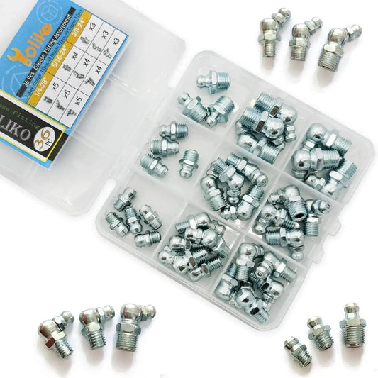Versatile Pro Grade Grease Fitting Assortment For Industrial And Agricultural Machinery 36 pieces with straight, angled zerk fittings