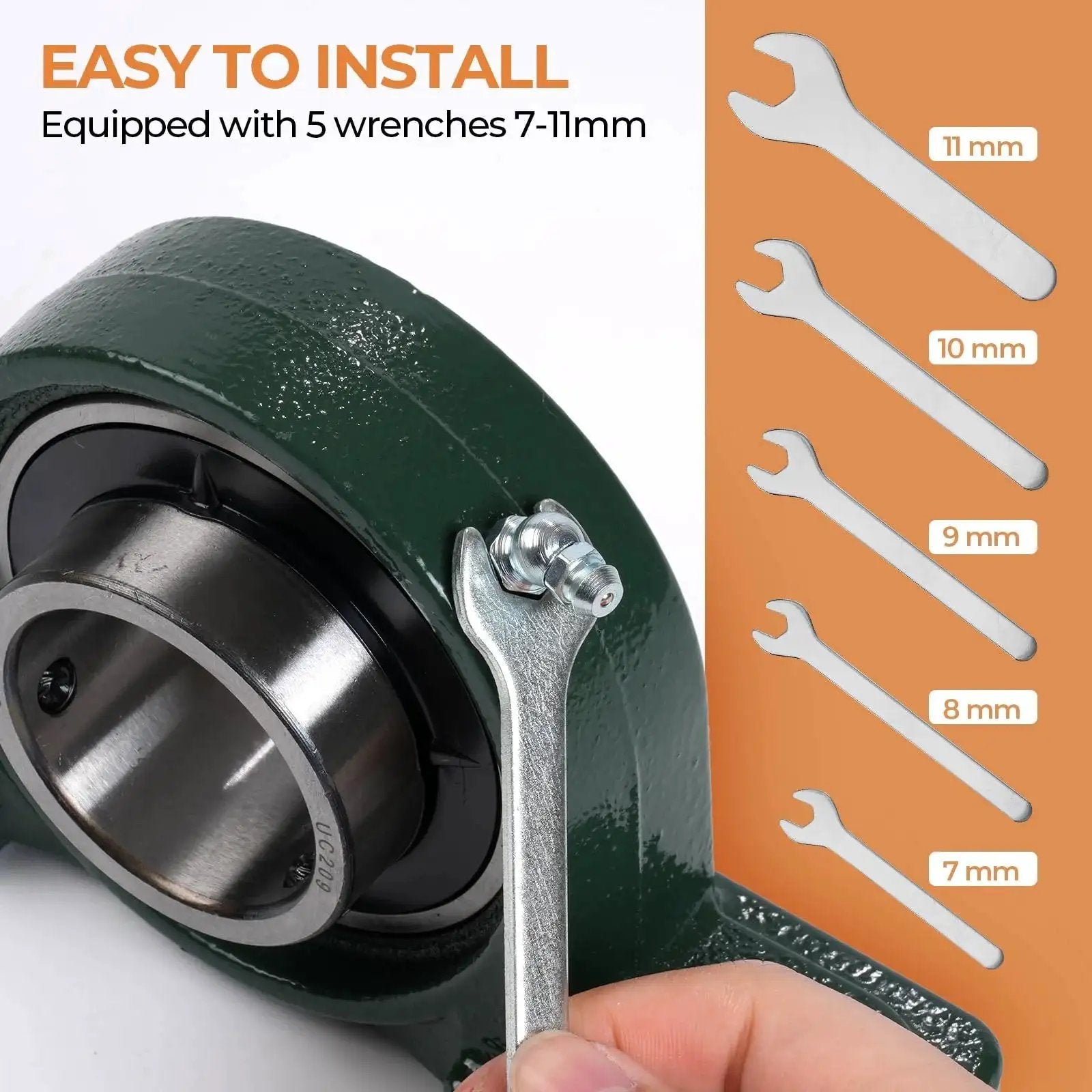250 Pcs SAE And Metric Grease Fittings Assortment With Wrench Kit used on machinery component, wrenches shown, 7-11mm sizes