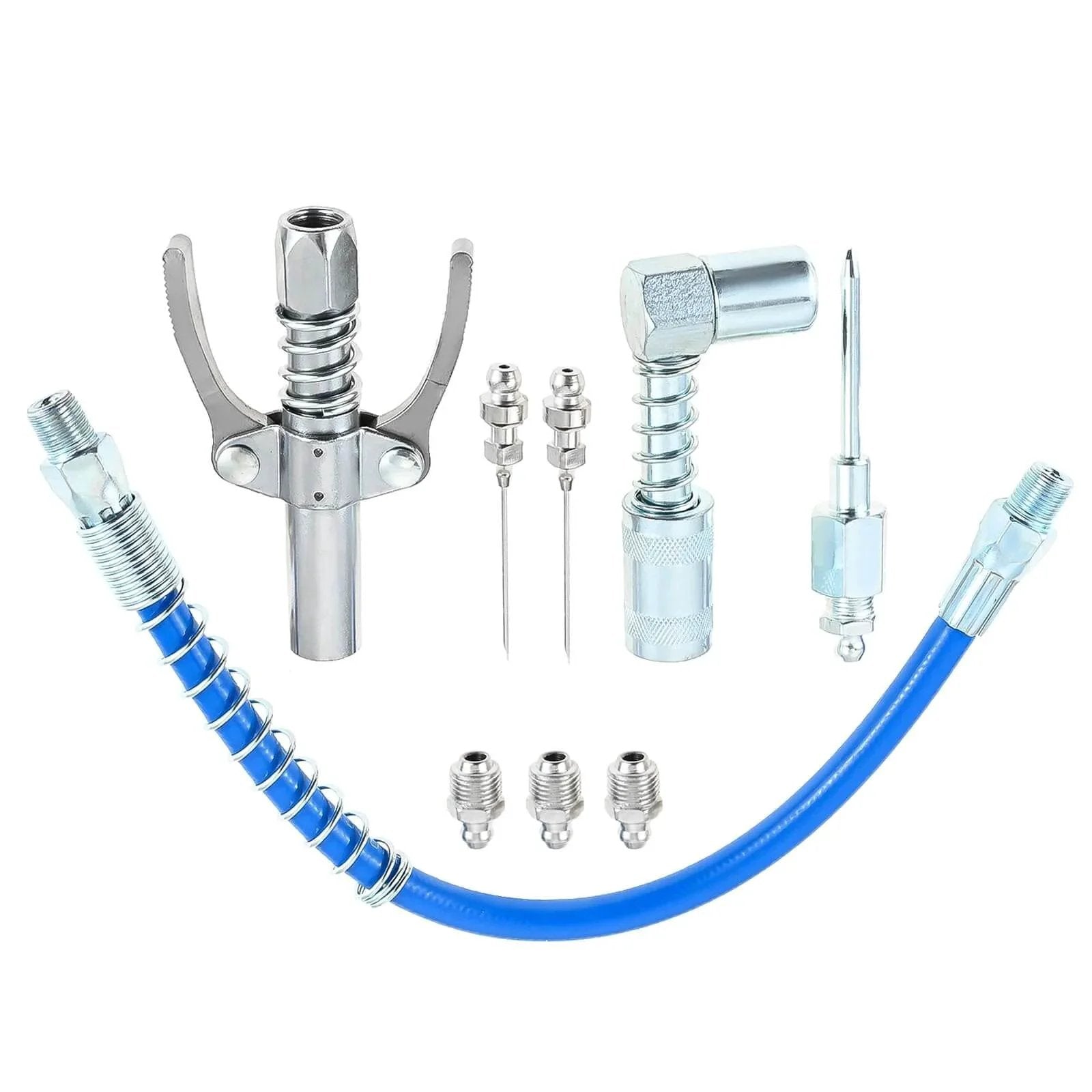 Grease Gun Accessory Kit With Double Handles Grease Coupler Recessed Fitting Adapter 90 Degree Grease Coupler Adapter Zerk Fittings