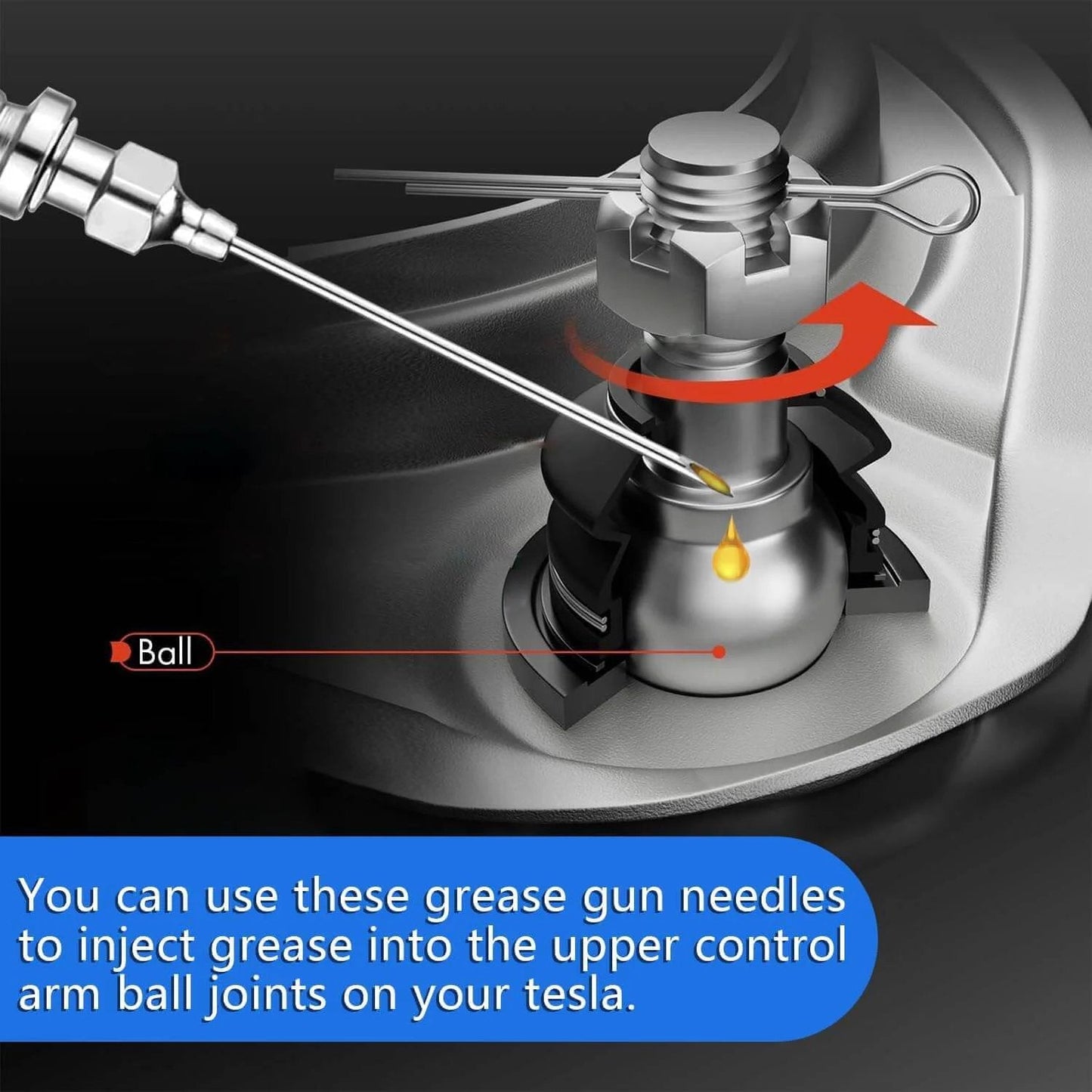 Using Grease Gun Needle Tip Kit - Bent & Straight Nozzles on ball joint for tight areas