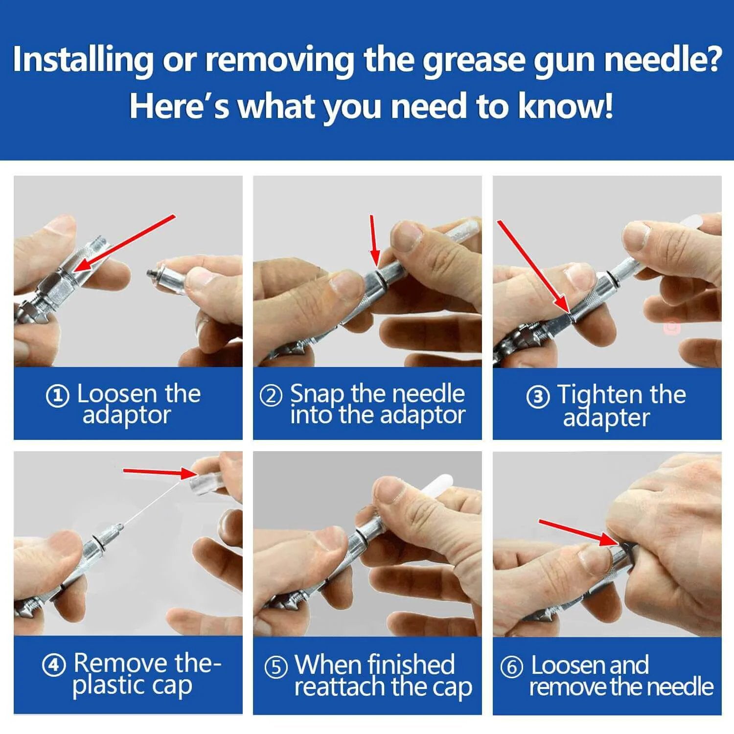 Step-by-step guide to installing Grease Gun Needle Tip Kit - Bent & Straight Nozzles for tight, hard-to-reach areas.
