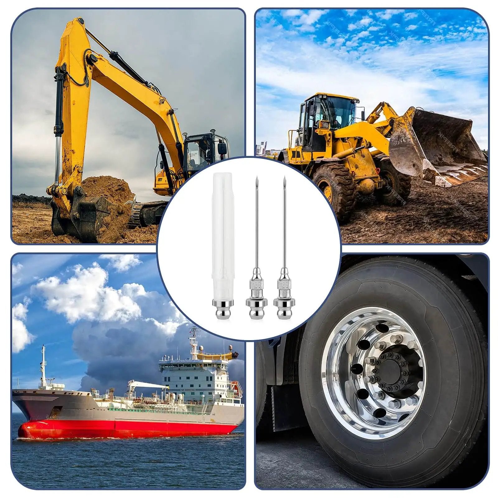 Three Pack 18G Grease Gun Needles For Easy Lubrication Of Machines And Bicycle Chains Carbon Steel Tips visible with heavy machinery and vehicles