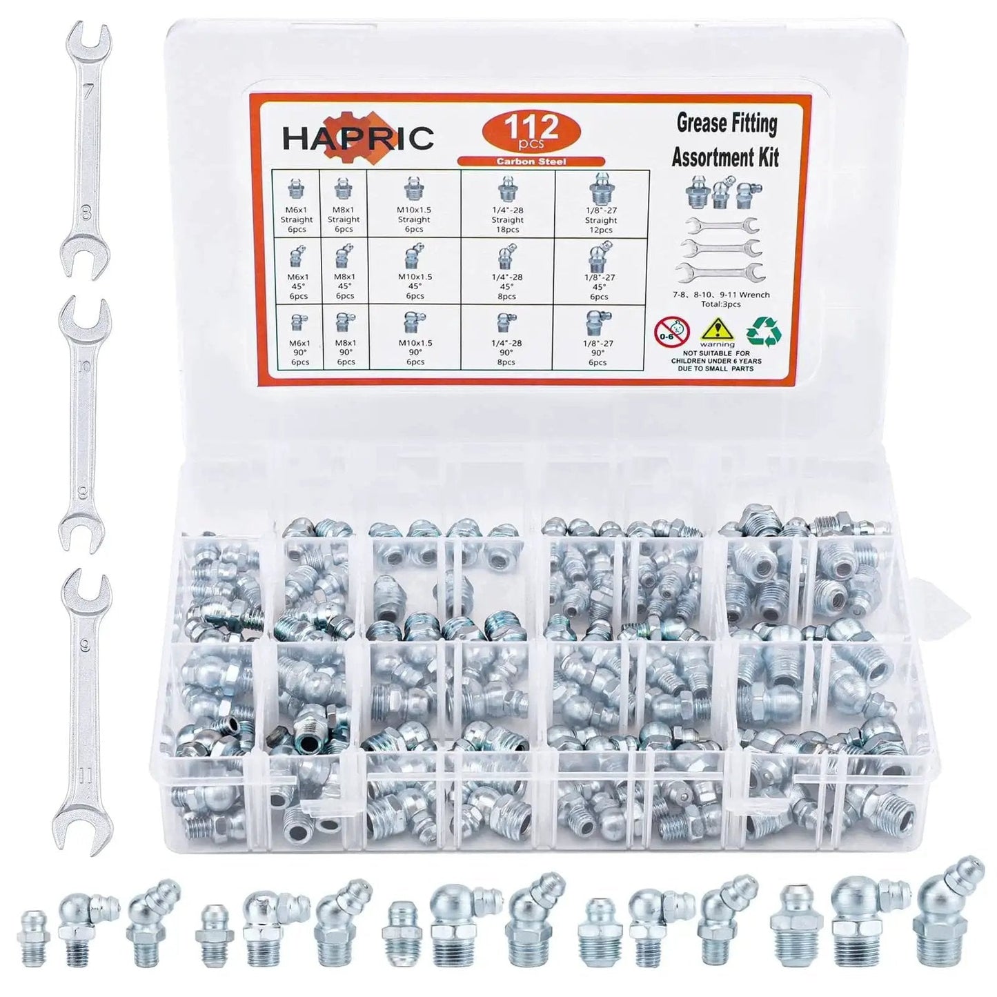 Grease Zerk Fittings Kit For Auto Techs And Home Mechanics Hapric 112 Pc SAE And Metric Hydraulic Fittings Set with storage box