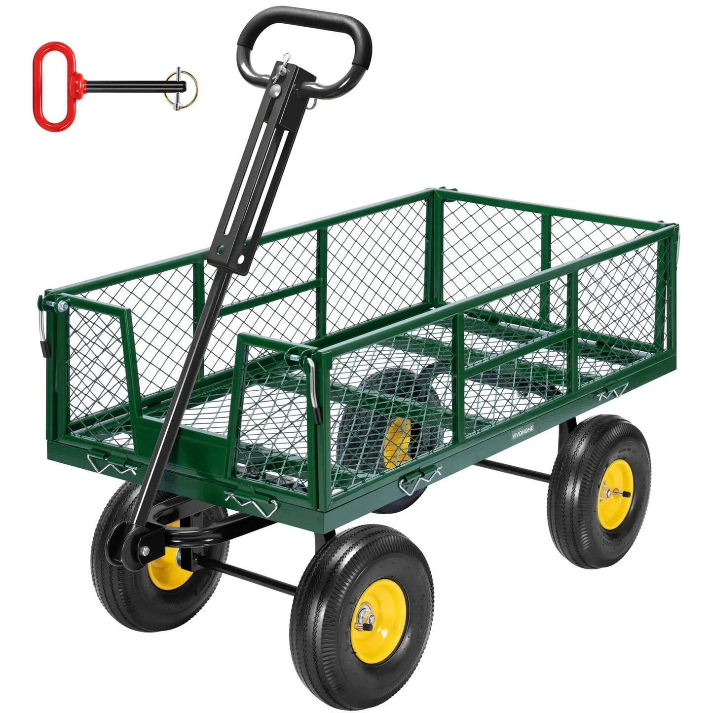 Heavy Duty Garden Cart With 900 Lb Capacity And 38x20 Steel Bed, Rust Resistant Yard Wagon With 10 Inch Wheels, Built In Handle