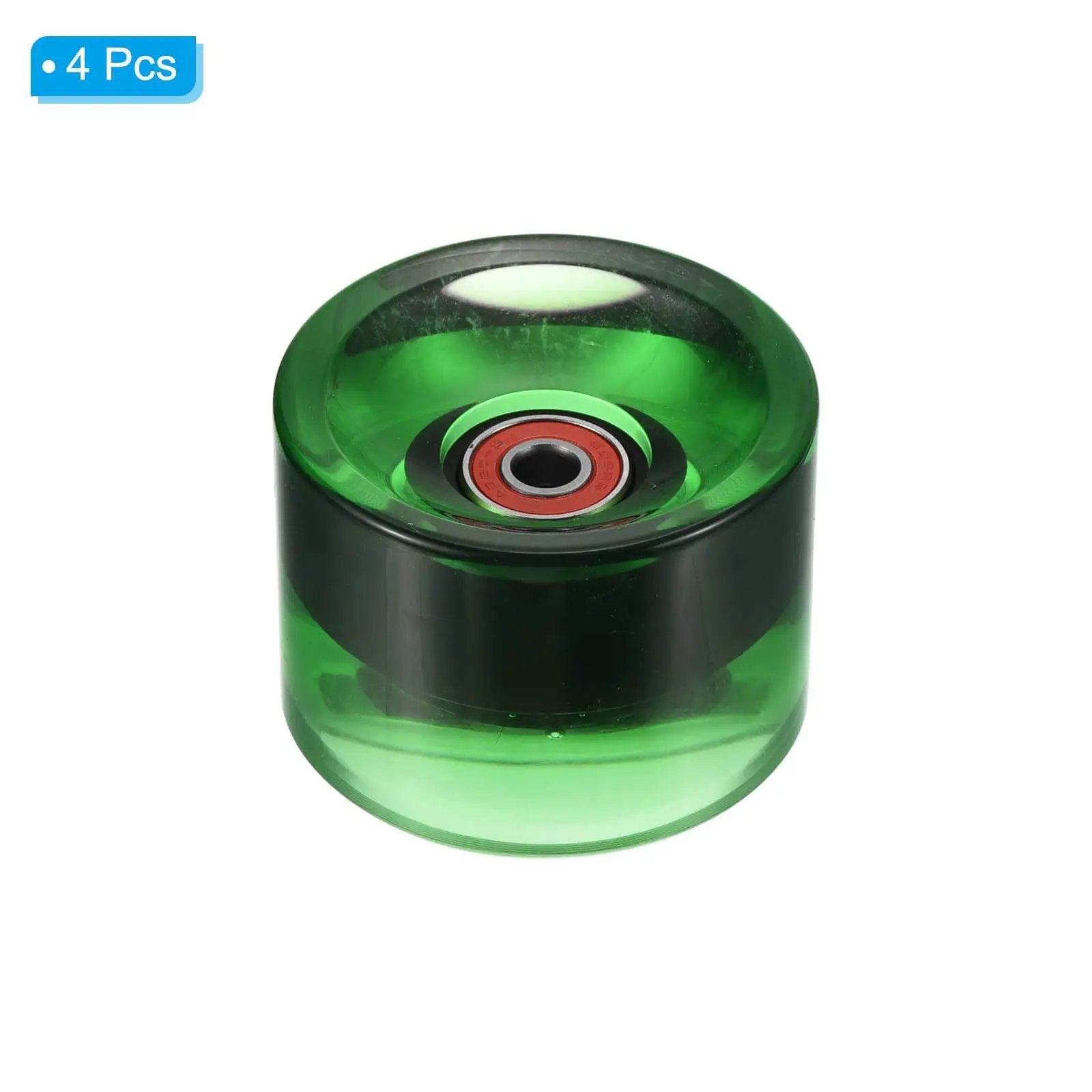 Green 70mm 78A Longboard Wheels With Red ABEC 9 Bearings 4 Pack, PU Wheel Set for Street Cruiser, Side View