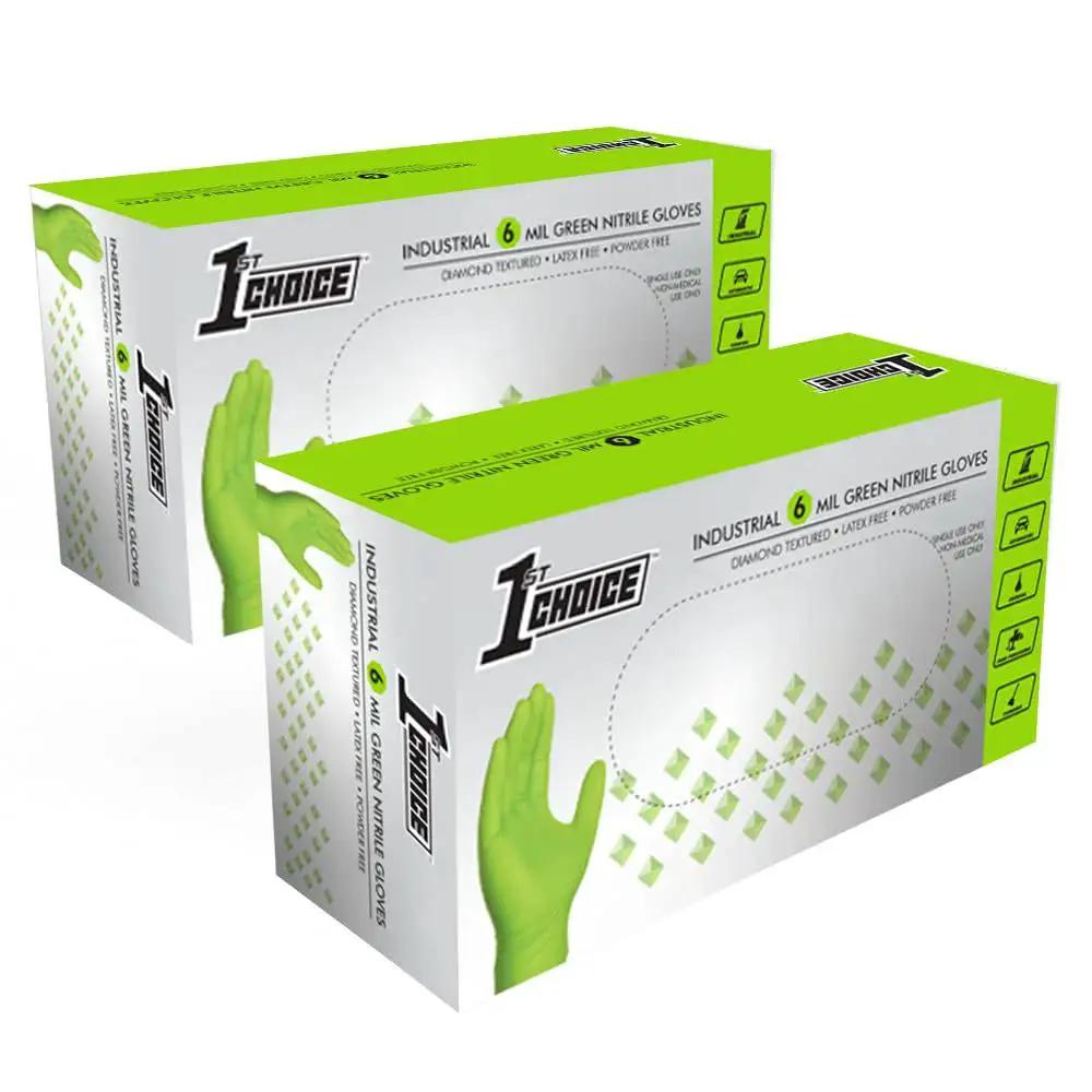 Green Nitrile Mechanic Gloves Raised Diamond Grip Latex Free Medium 200 Count in packaging