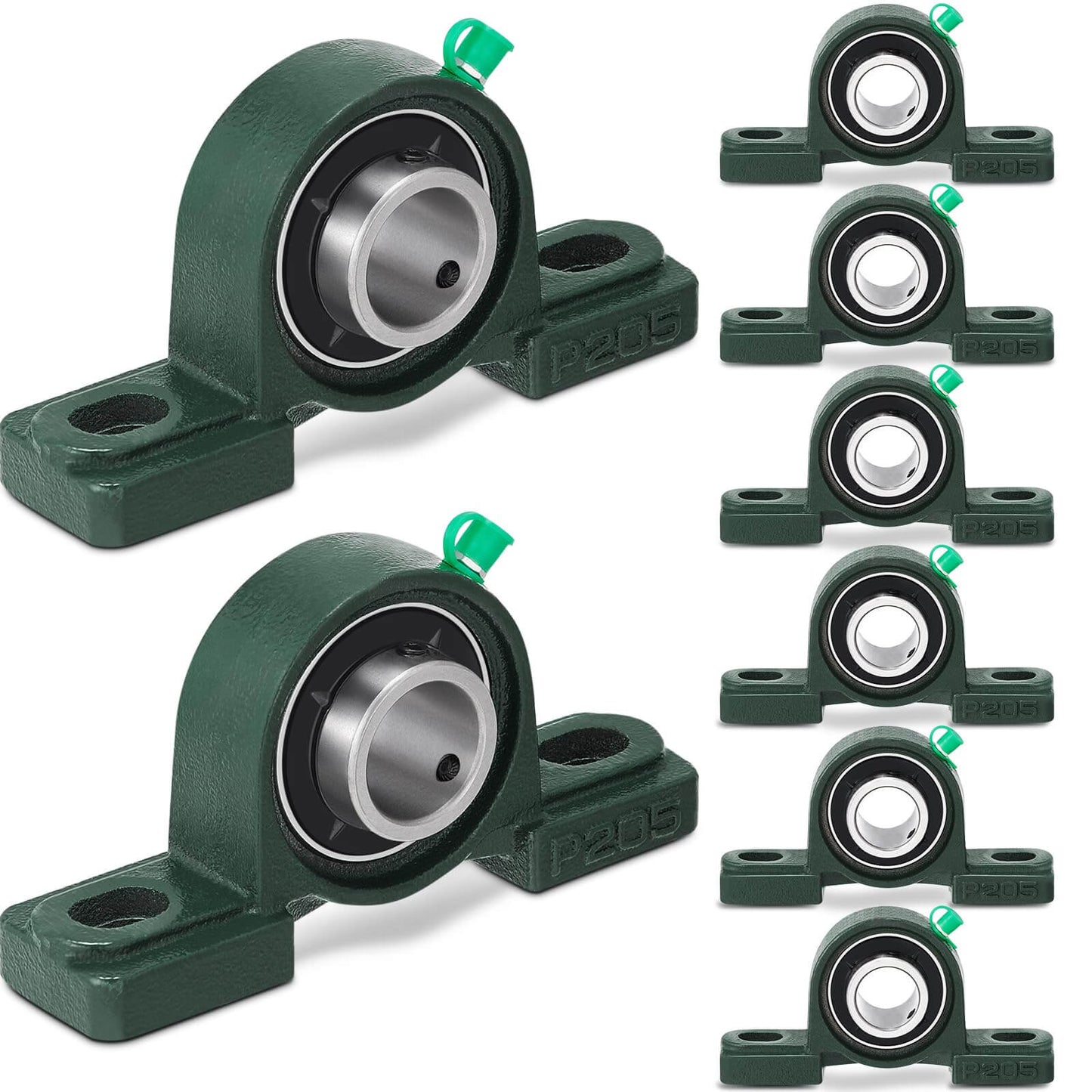 8 Pcs UCP205-16 Pillow Block Bearing with 1" Bore Flange Mounted Pillow Block Ball Bearing Self Alignment Cast Iron Housing Steel Unit for Industry, Green