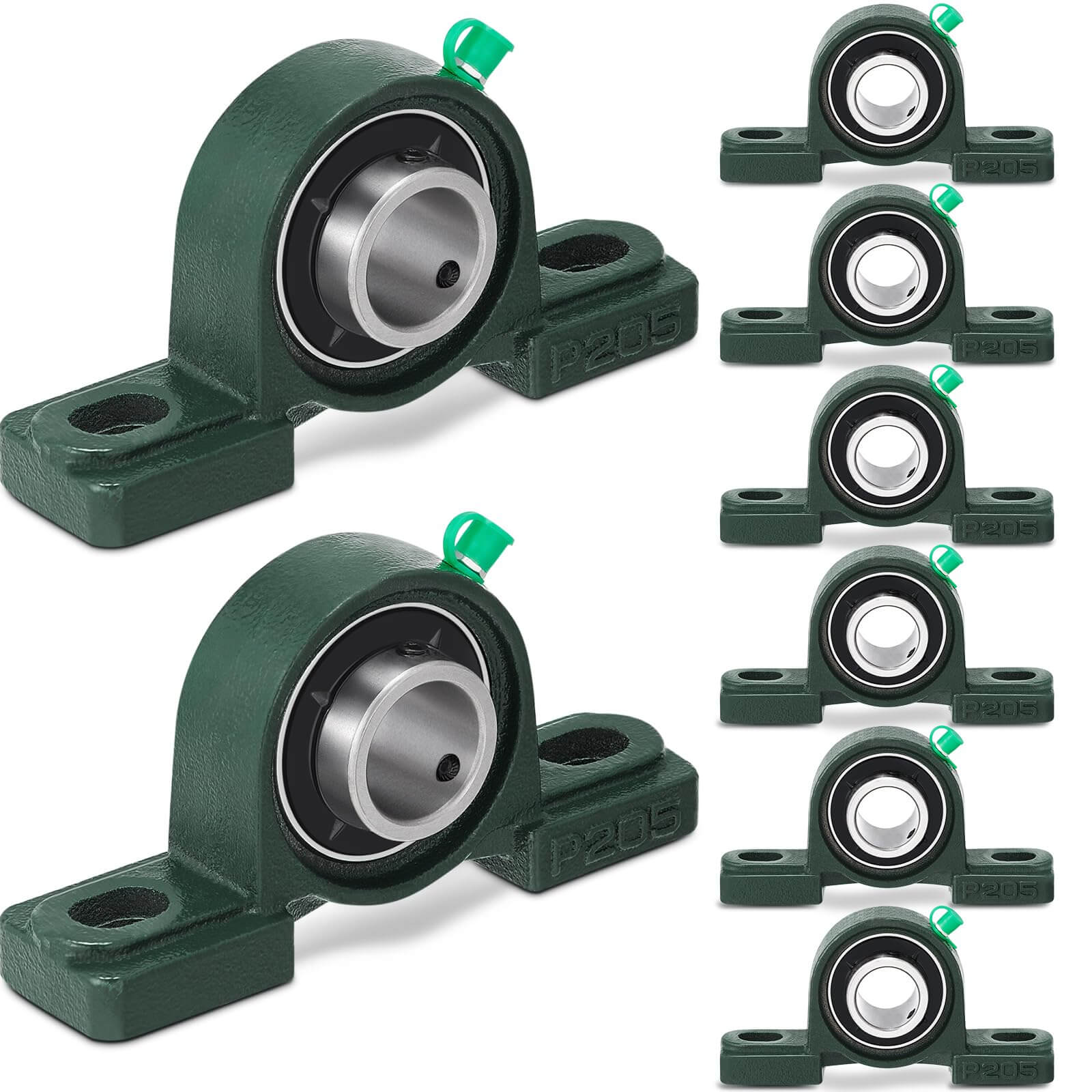 8 Pcs UCP205-16 Pillow Block Bearing with 1" Bore Flange Mounted Pillow Block Ball Bearing Self Alignment Cast Iron Housing Steel Unit for Industry, Green