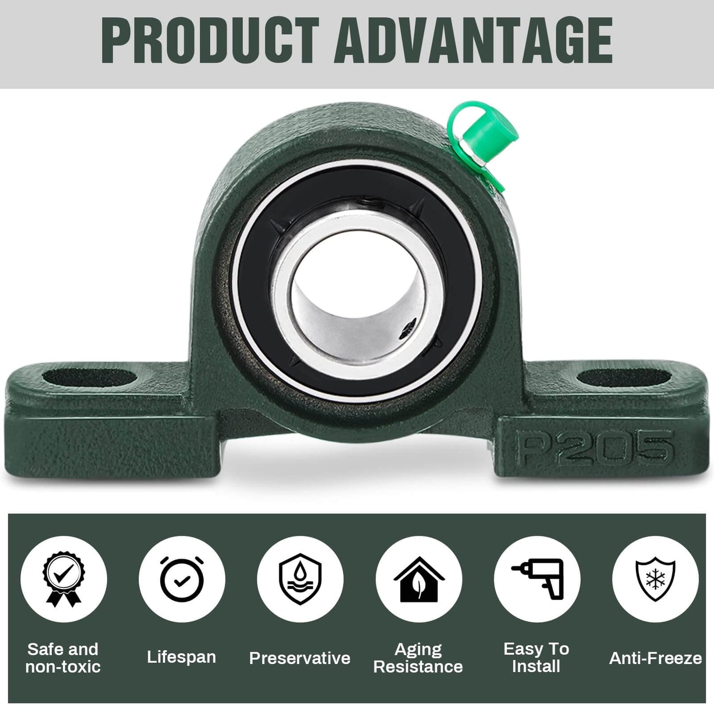 8 Pcs UCP205-16 Pillow Block Bearing with 1" Bore Flange Mounted Pillow Block Ball Bearing Self Alignment Cast Iron Housing Steel Unit for Industry, Green