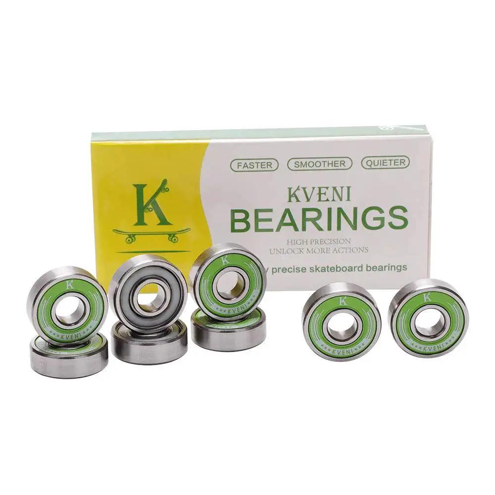 Pro Longboard Bearings High Speed 608RS Ball Skate Bearing ABEC for skateboard, quad, inline rollerblades, pack of 8 green displayed with packaging