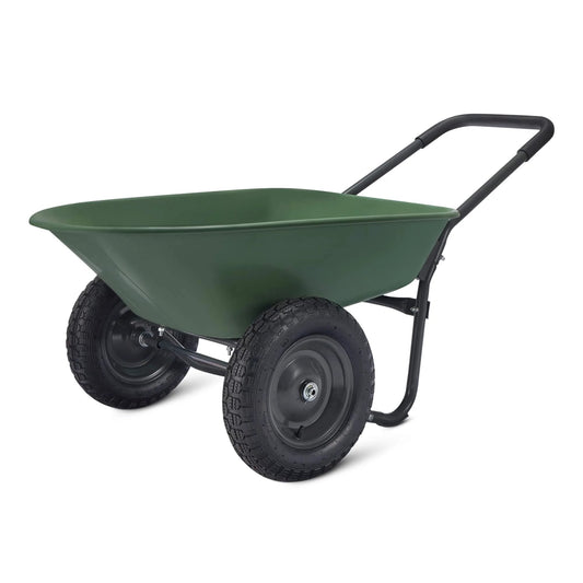 3.7 Cubic Feet Garden Wheelbarrow with 330 Pound Capacity, Lightweight Steel Frame and Plastic Tub, Inflatable Rubber Wheel, Green Wheelbarrow for Landscaping, Yard Work, Home Projects, and Outdoor Cleanup