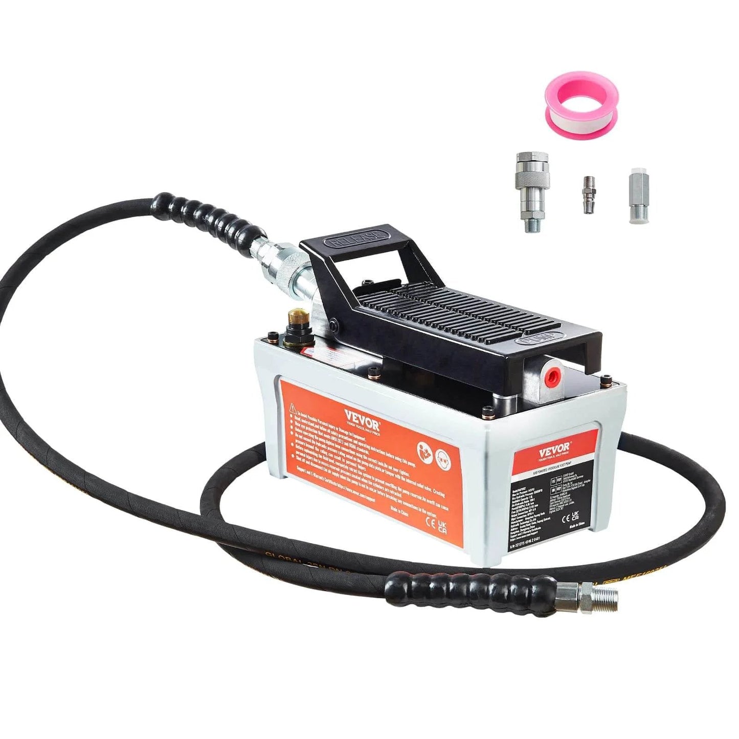 Air Hydraulic Pump, 10,000 PSI 1/2 Gal Reservoir, NPT 3/8" Oil Outlet, NPT 1/4" Inlet, 6.6 ft Pipe, Foot Actuated, Grey