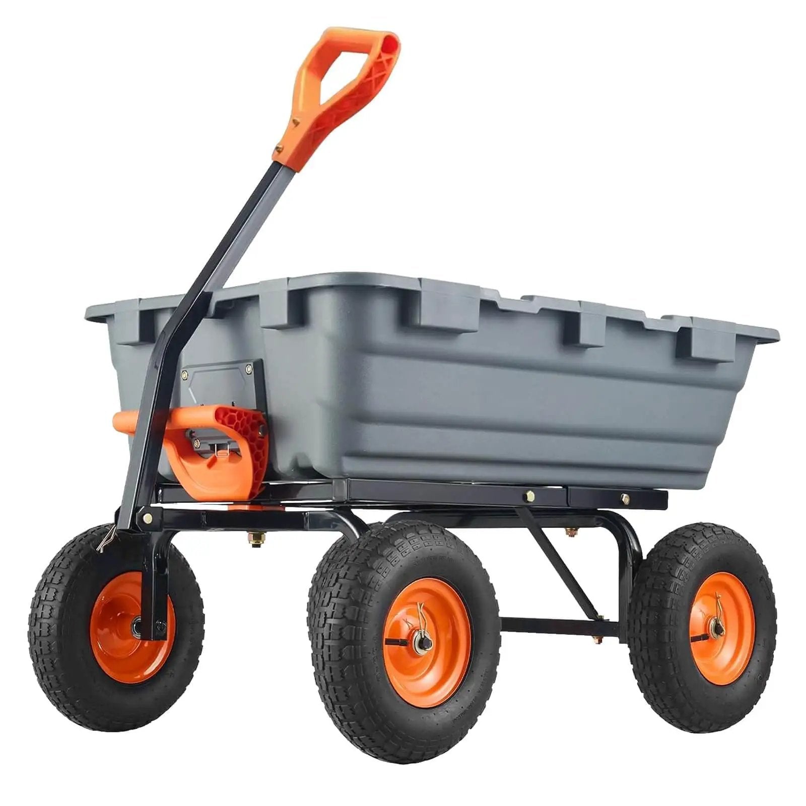 Heavy Duty Garden Dump Cart For Outdoors 800 Lb Capacity With Quick Release Dump And 10 Inch Flat Free All Terrain Wheels Utility Wagon Grey