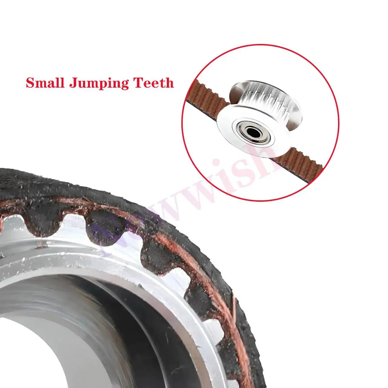 GT2 Idler Pulley 20 Teeth Bore 5mm Width 6mm for 3D Printer, showing close-up of aluminum pulley with belt and oxidation finish.