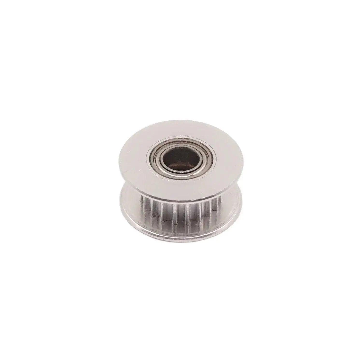 GT2 Idler Pulley 20 Tooth 5mm Bore For 6mm Width Timing Belt Aluminum With Oxidation Treated Finish shown in close-up view