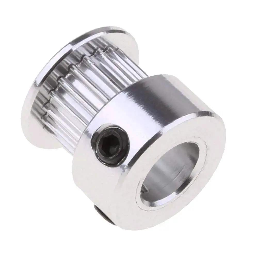 Close-up of GT2 Timing Belt Pulley 20 Teeth 8mm Bore Aluminum Synchronous Wheel for 3D Printers, high precision machined finish