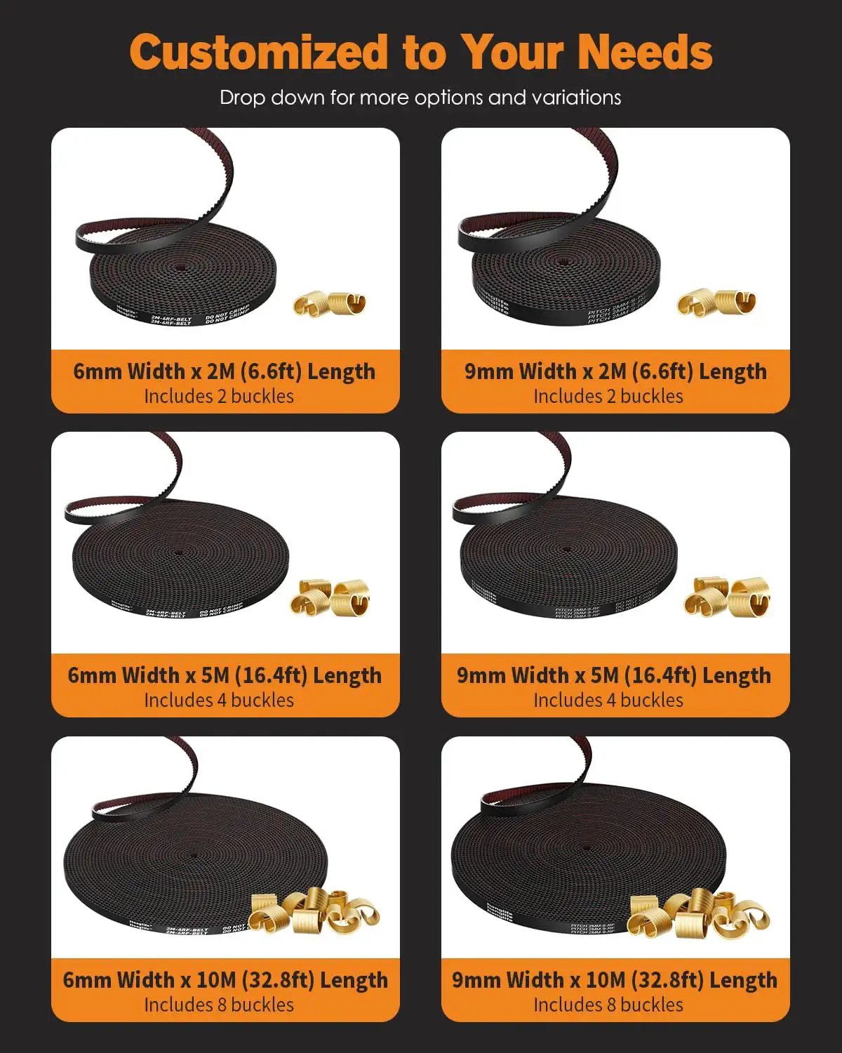 GT2 Timing Belt With Copper Buckle For 3D Printers Open Synchronous Belt options with various lengths and buckles